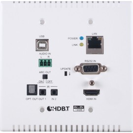 HDMI/USB over CAT5e/6 /7 Wallplate Transmitter with 48V PoH, LAN Serving, and Bi-directional Optical Audio Return