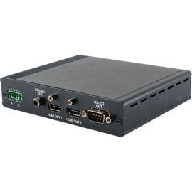 HDBaseT to Dual HDMI Receiver with Bi-directional 24V PoC, LAN Serving, and Audio De-embedding